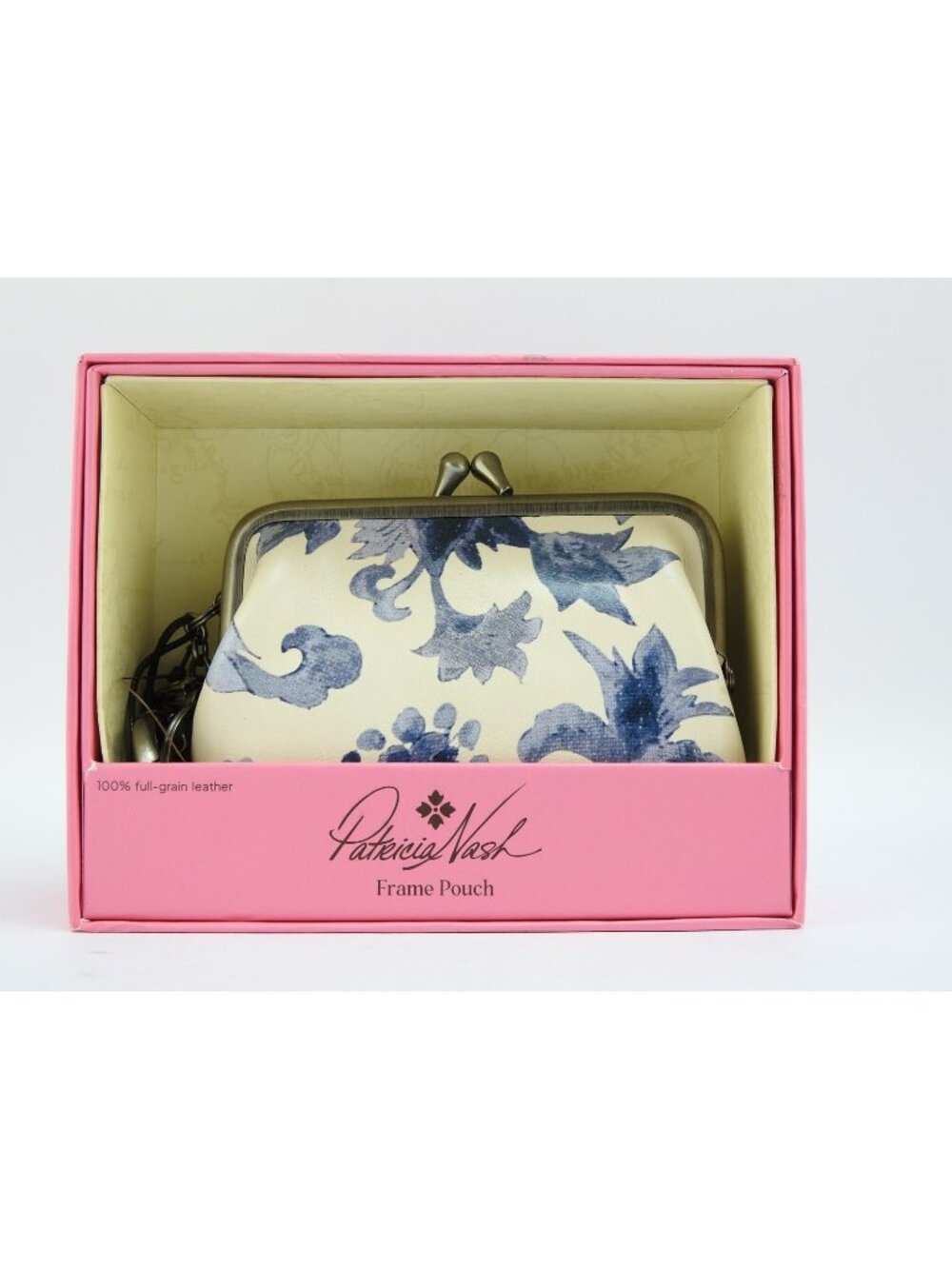 Patricia Nash Renaissance Revival Frame Pouch Coin Purse Keychain NIB Blue Flora
